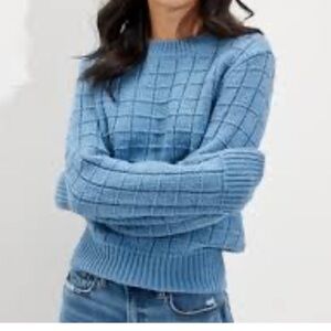American Eagle Waffle Knit Crew Neck Sweater Blue Sz Lg